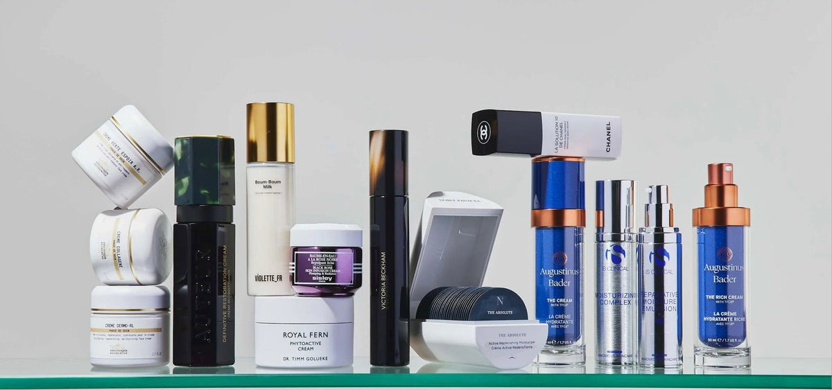 Cremes and Moisturisers arranged in the Skincare Edit photography archive