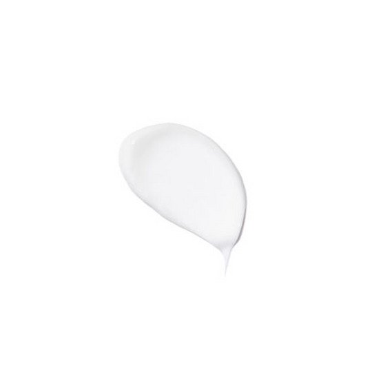 A product swatch of white lotion on a white background