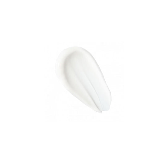 A product swatch of a white face cream mask on a white background