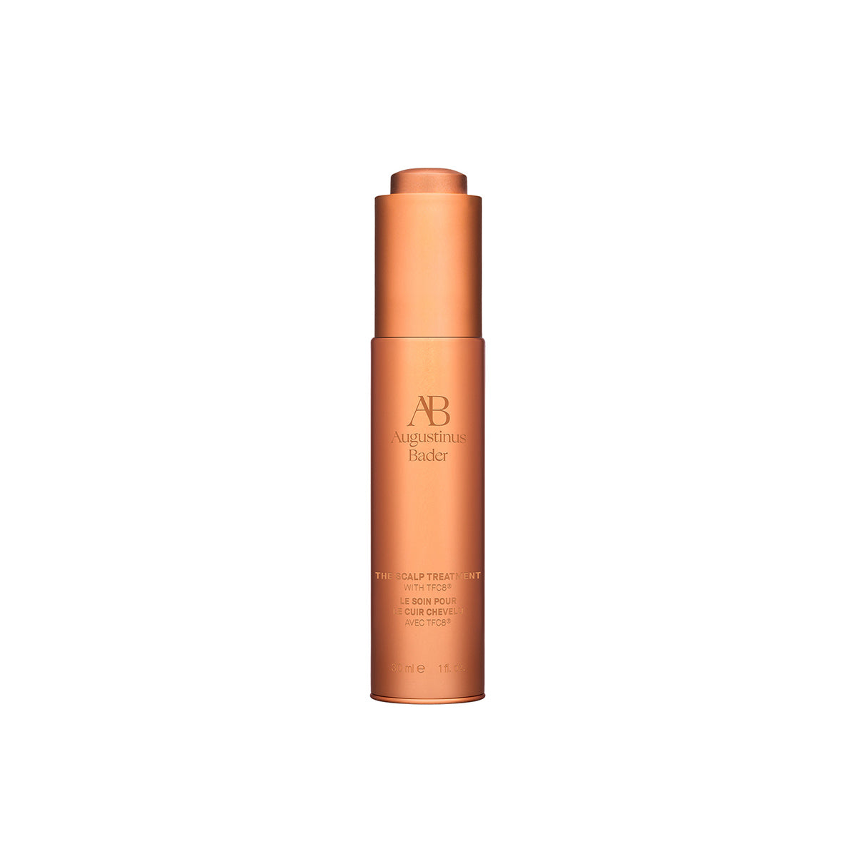 A bottle of Augustinus Bader The Scalp Treatment, designed for haircare.