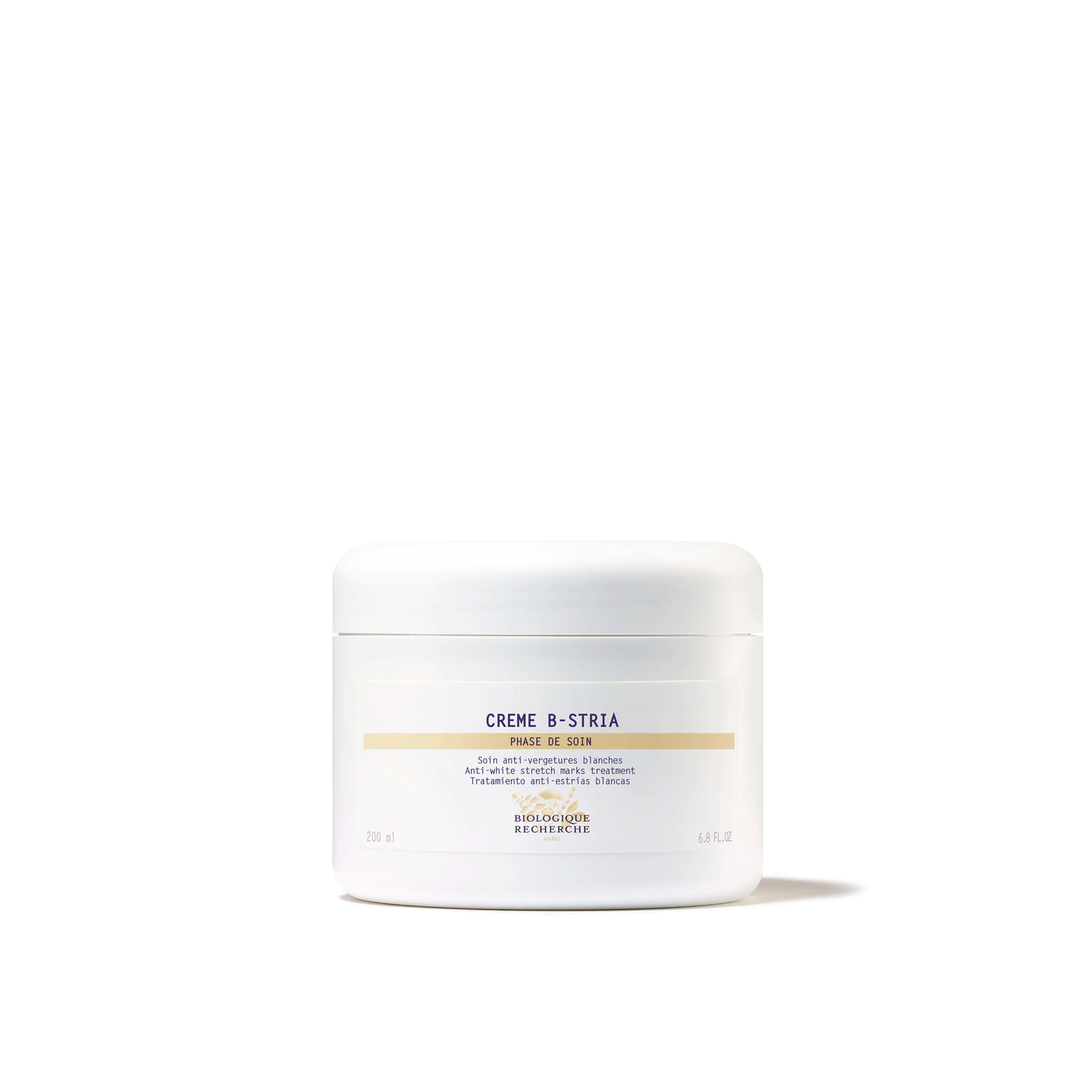 A jar of Biologique Recherche Crème B-Stria against a white background.
