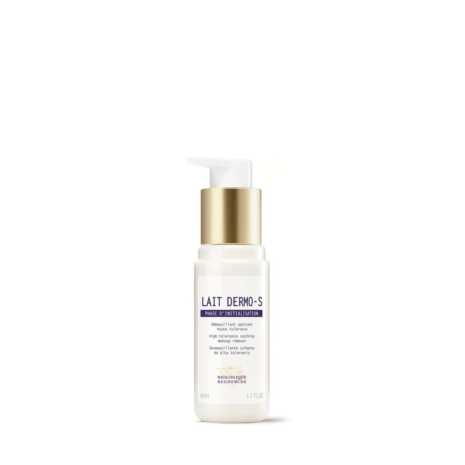 Skincare bottle labeled 'Lait Dermo-S' on a white background
