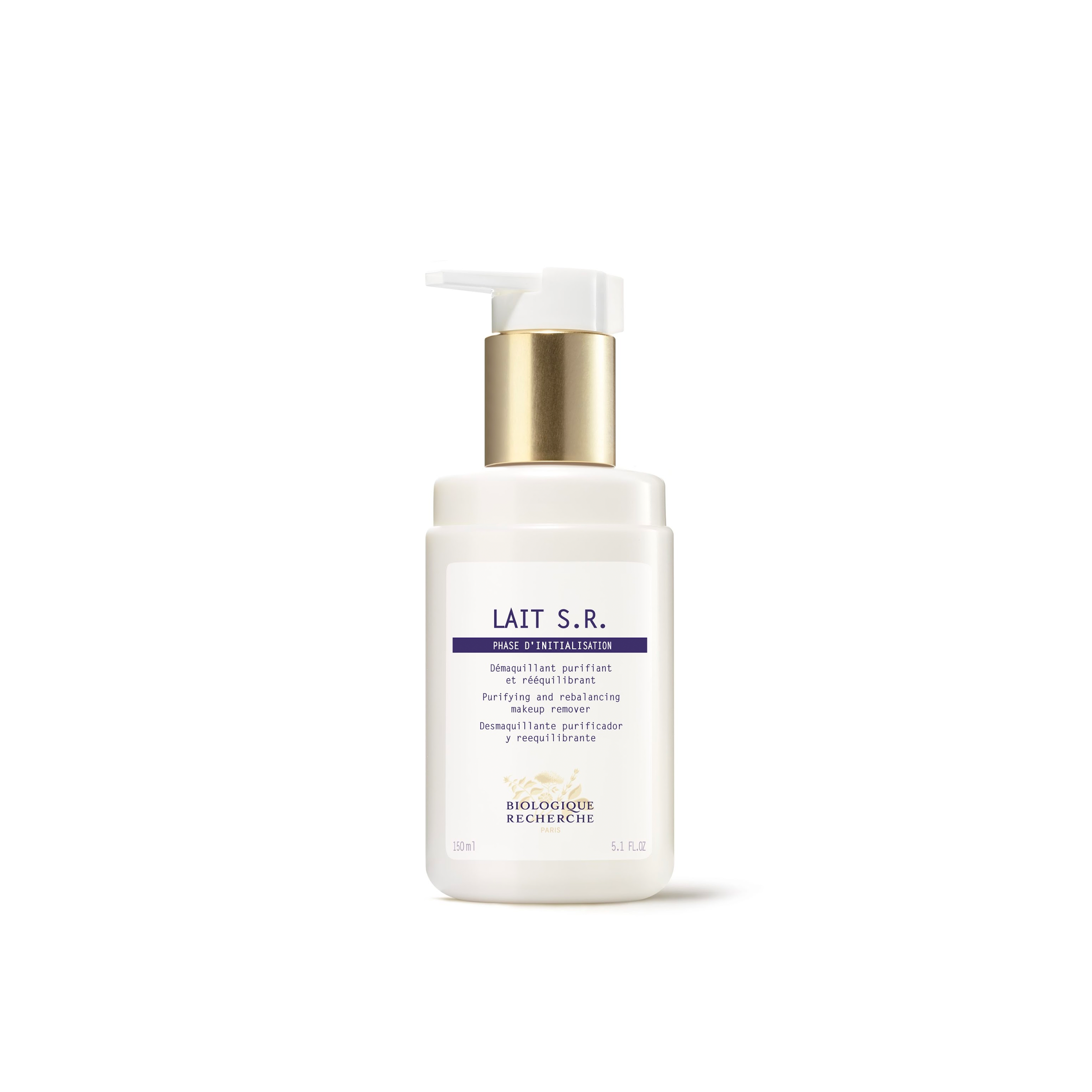 A pump bottle of Biologique Recherche Lait S.R. cleanser.