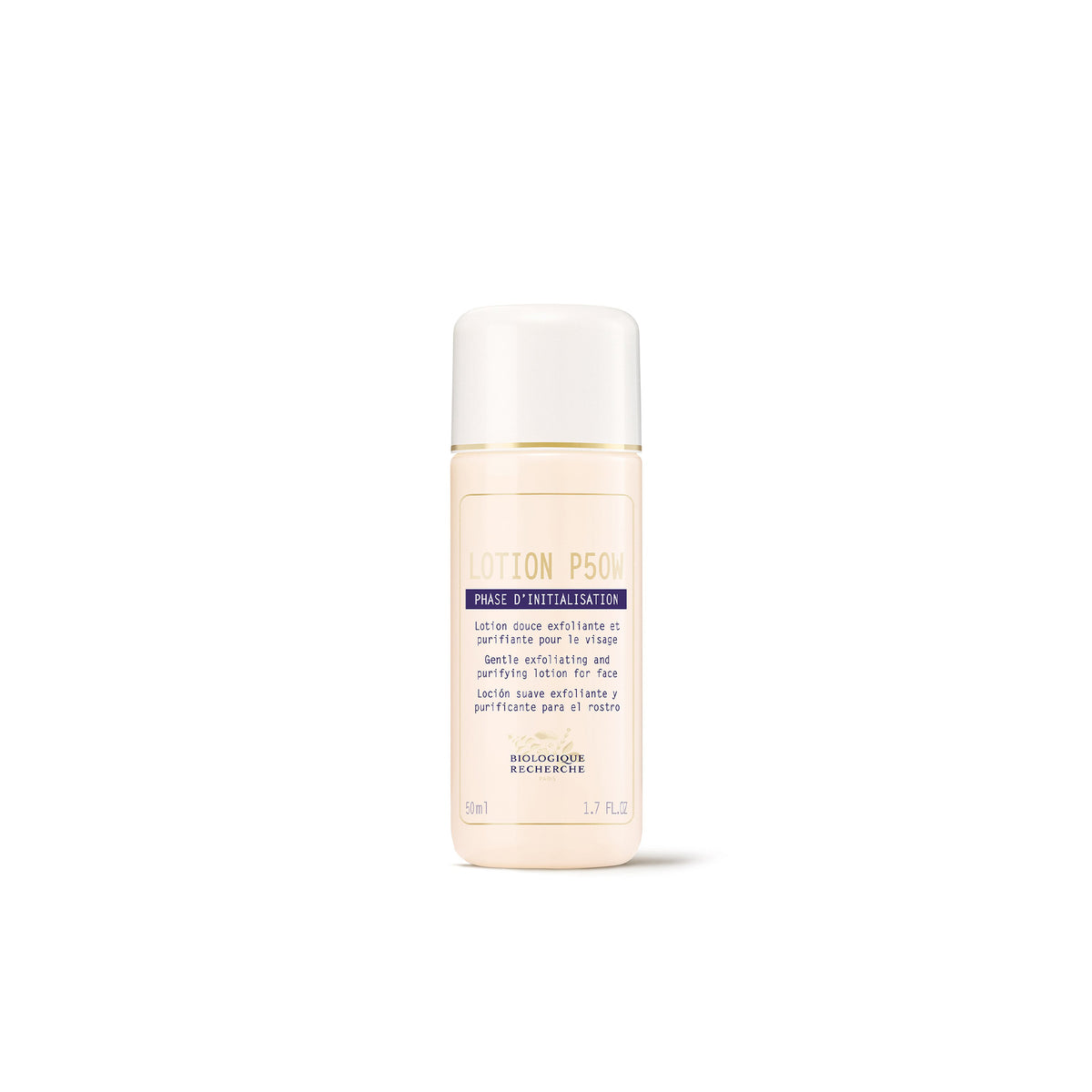 Skincare bottle with white cap on a white background