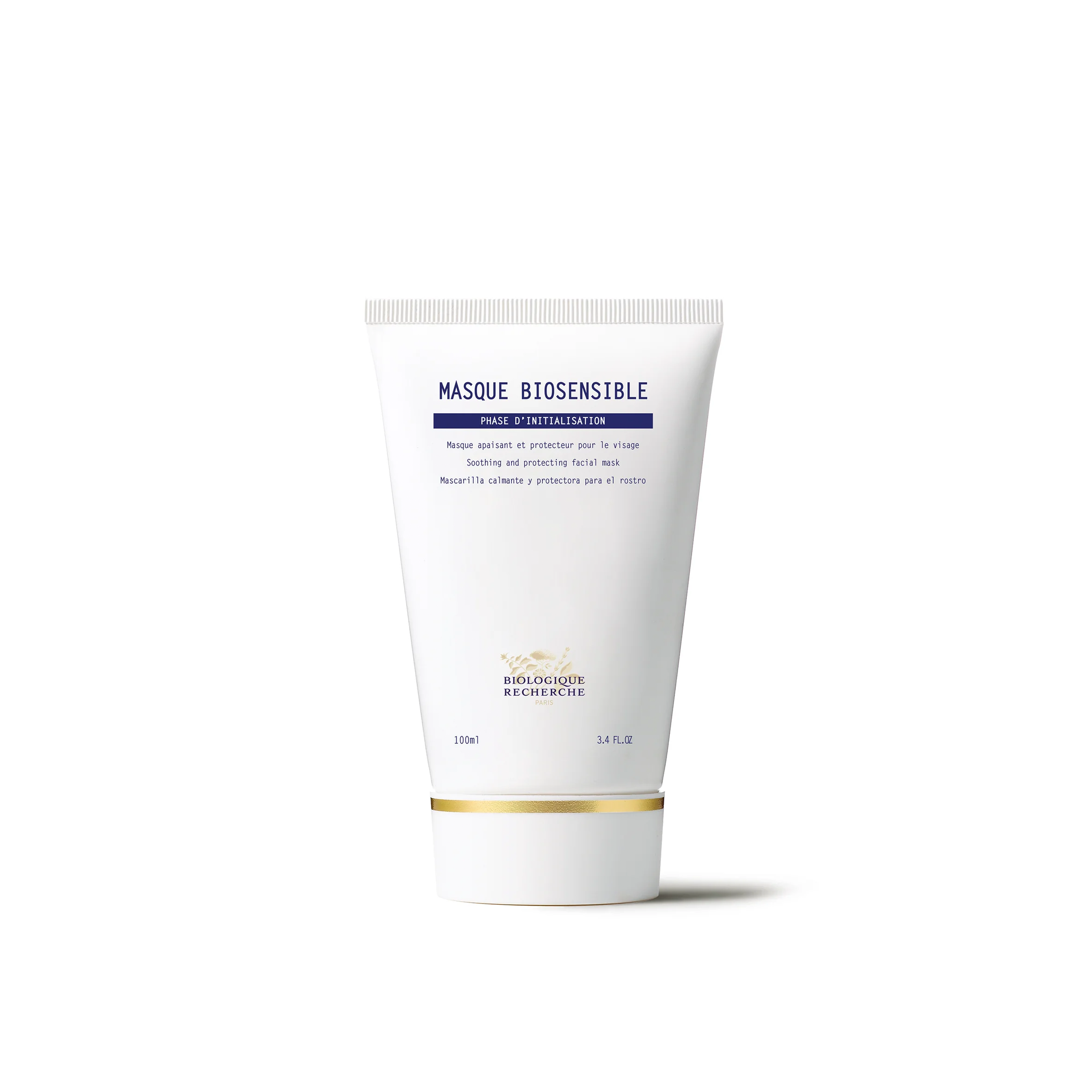 A tube of Biologique Recherche Masque Biosensible, designed for sensitive skin, with white and blue color scheme.