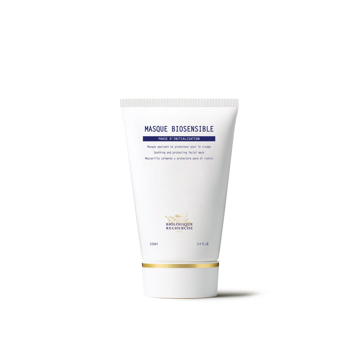 A tube of Biologique Recherche Masque Biosensible, designed for sensitive skin, with white and blue color scheme.