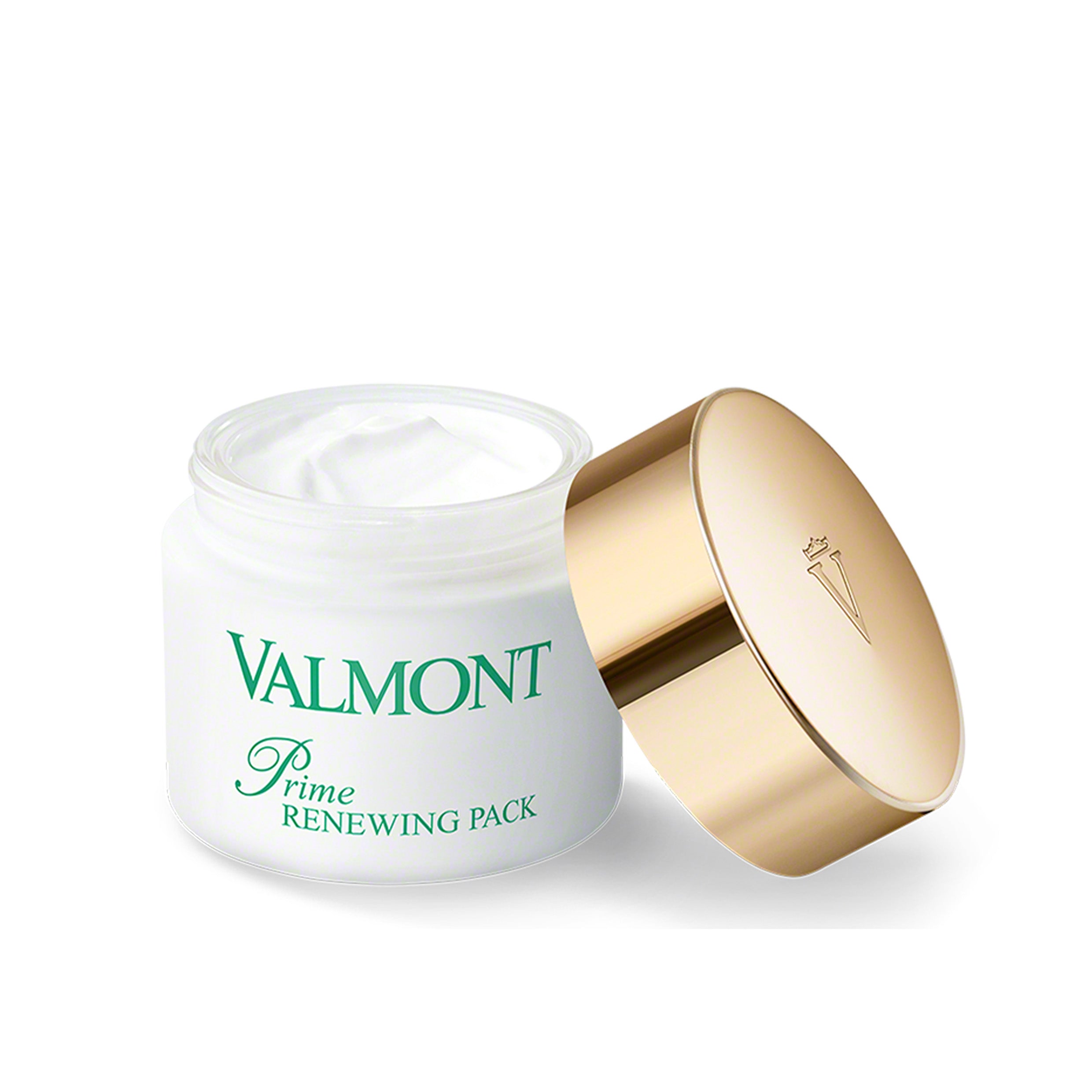 Valmont Prime Renewing Pack with gold lid on a white background
