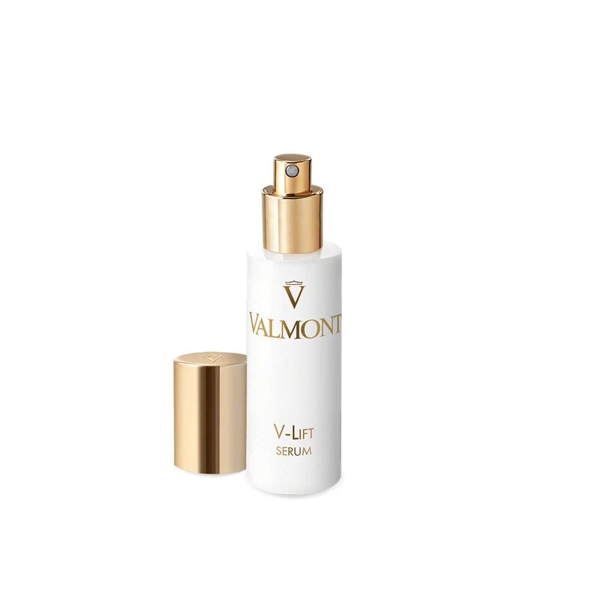 Valmont V-Lift Serum bottle with gold cap on a white background